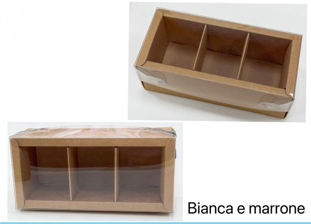 Scatola con tre divisori e coperchio trasparente dim. 6.5x14x5 confezione da 12pz