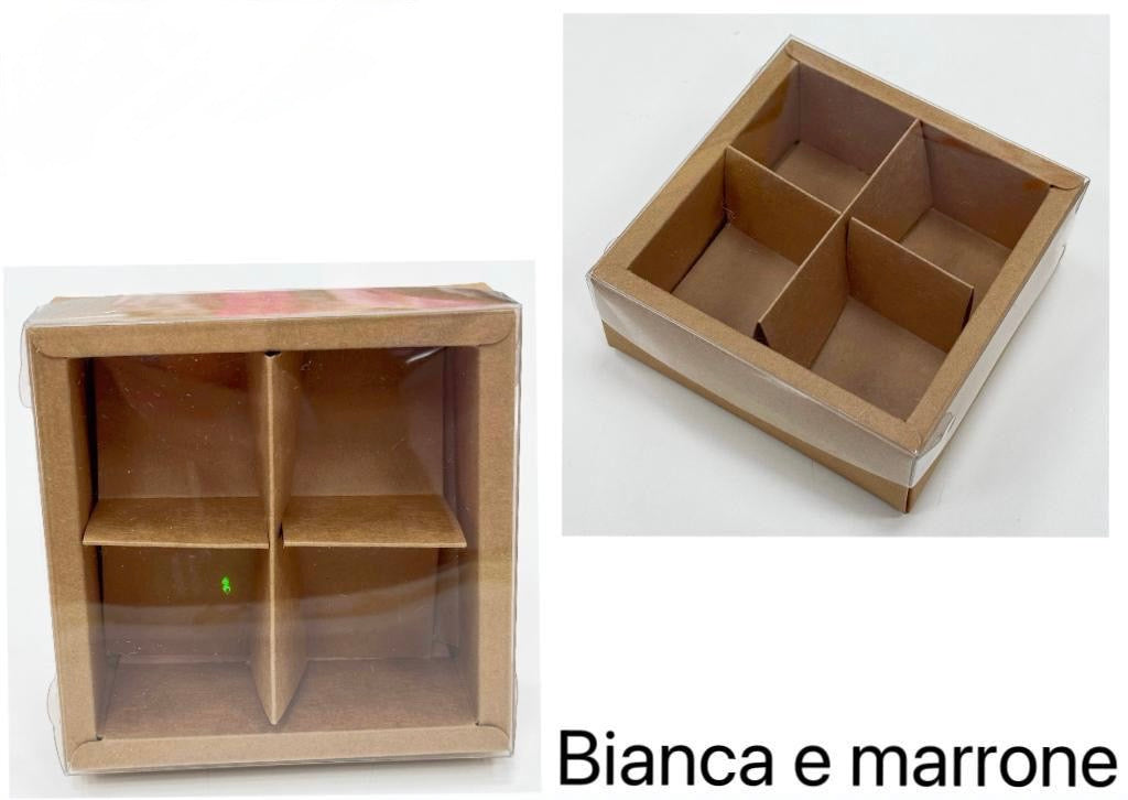 Scatola con quattro divisori e coperchio trasparente dim. 10x10x4 confezione da 12pz